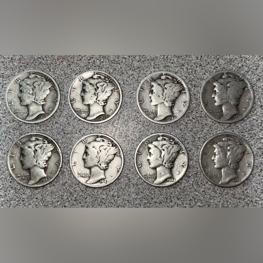 8 silver mercury, dimes